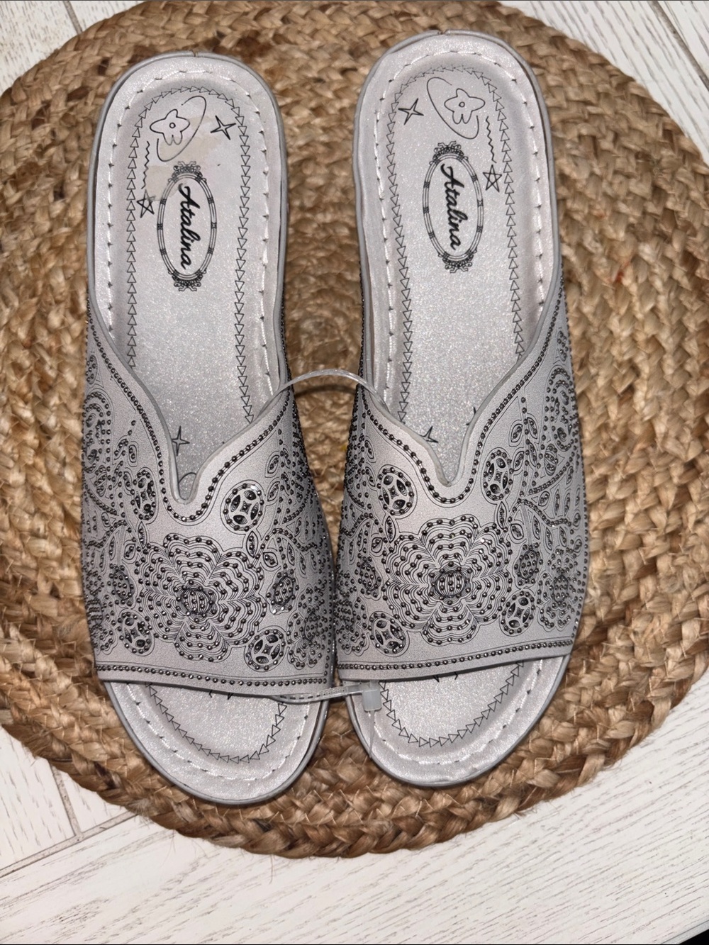 Atalina Silver Laser-Cut Slip-On Mules